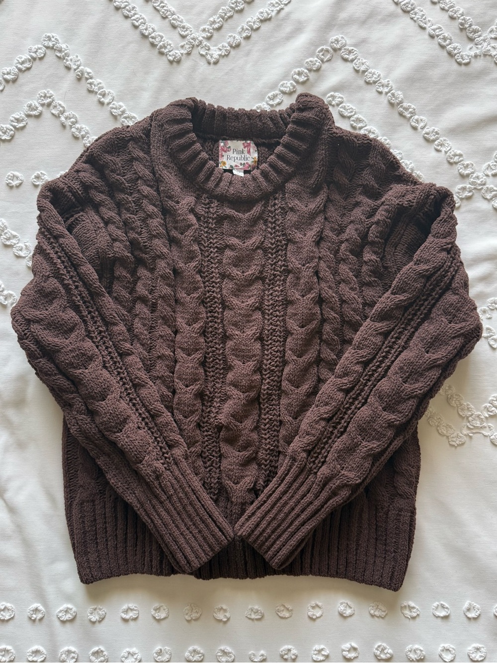 Pink Republic Brown Cable Knit Sweater